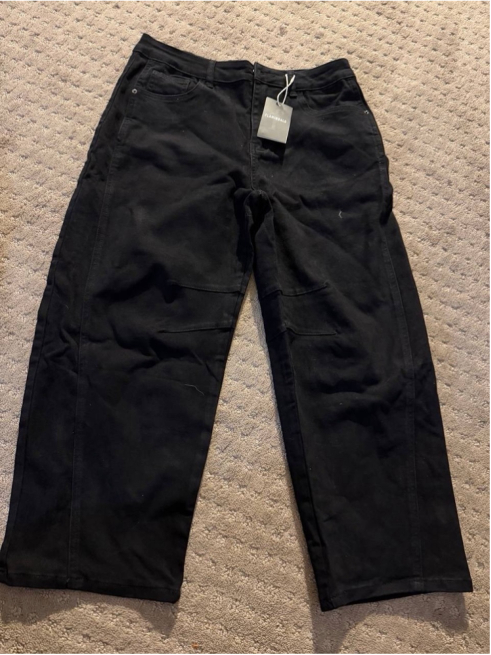 Flamingals Black Cropped Barrel Baggy Jeans Women’s XL - Picture 2 of 6